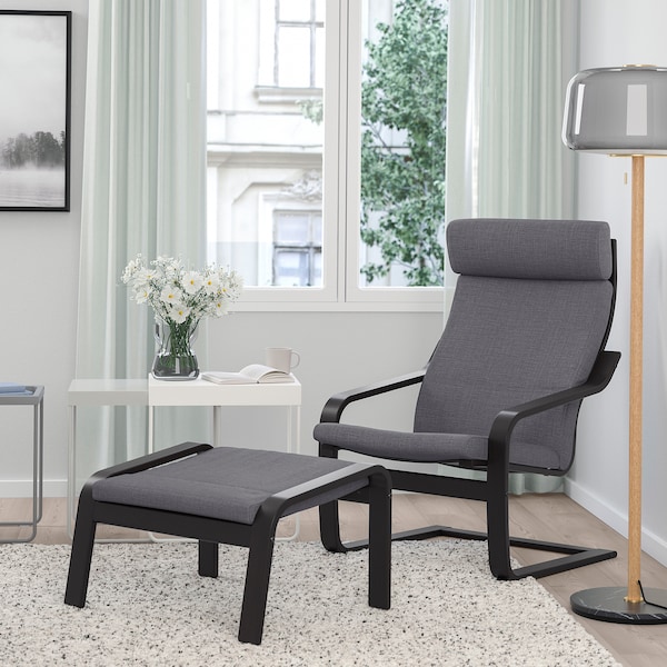 IKEA POÄNG armchair and ottoman, black-brown/Skiftebo dark gray , IKEA Sale | 08673JIDU