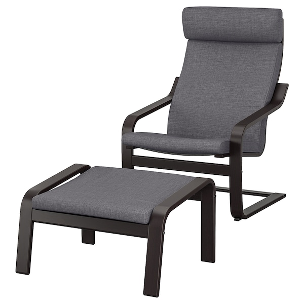 IKEA POÄNG armchair and ottoman, black-brown/Skiftebo dark gray , IKEA Sale | 08673JIDU