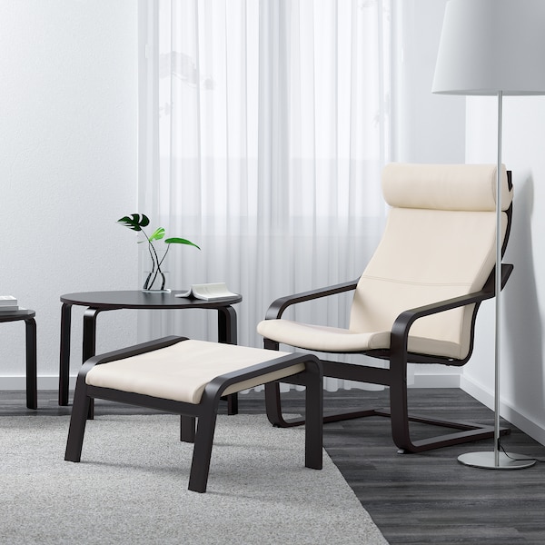 IKEA POÄNG armchair and ottoman, black-brown/Glose off-white , IKEA Sale | 61245OZMF