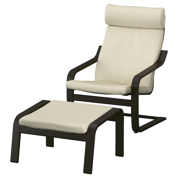 IKEA POÄNG armchair and ottoman, black-brown/Glose off-white , IKEA Sale | 61245OZMF