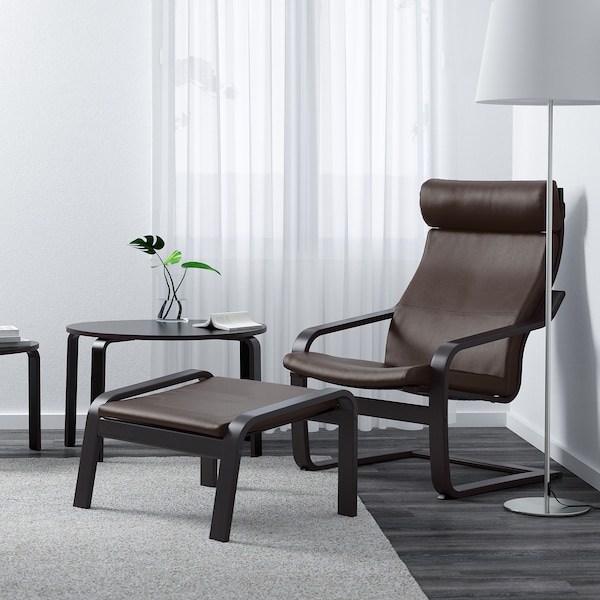 IKEA POÄNG armchair and ottoman, black-brown/Glose dark brown , IKEA Sale | 04823HBDA