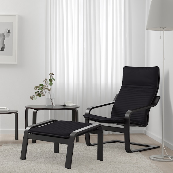 IKEA POÄNG armchair and ottoman, black-brown/Knisa black , IKEA Sale | 48503KPMI