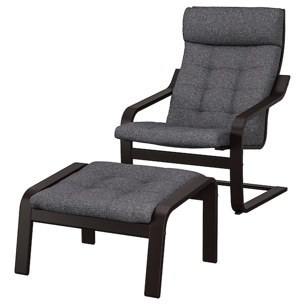 IKEA POÄNG armchair and ottoman, black-brown/Gunnared dark gray , IKEA Sale | 15803MHLG