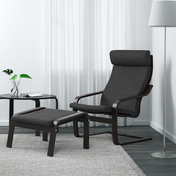 IKEA POÄNG armchair and ottoman, black-brown/Hillared anthracite , IKEA Sale | 29830PJYN