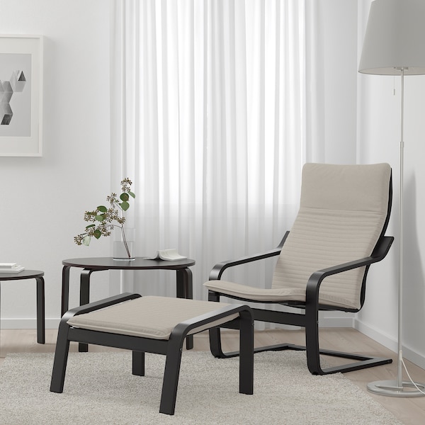 IKEA POÄNG armchair and ottoman, black-brown/Knisa light beige , IKEA Sale | 45691LXET