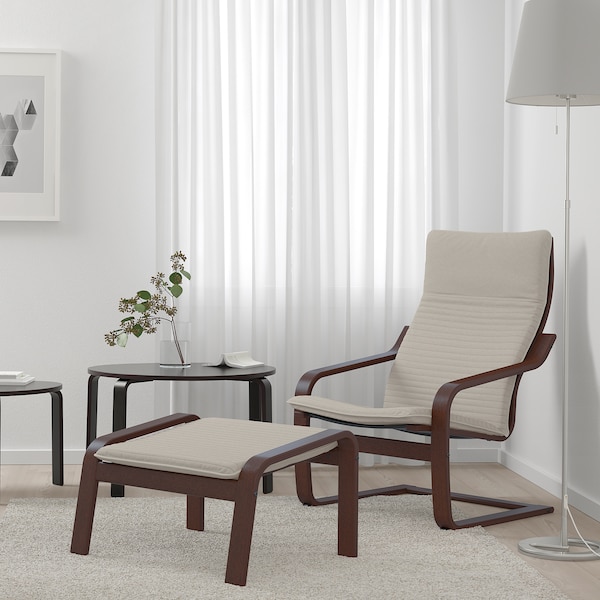 IKEA POÄNG armchair and ottoman, brown/Knisa light beige , IKEA Sale | 48560XNSF