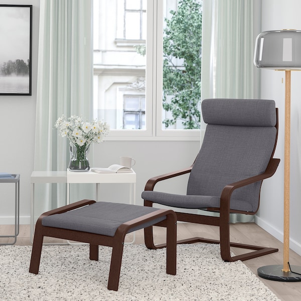 IKEA POÄNG armchair and ottoman, brown/Skiftebo dark gray , IKEA Sale | 34059WCUN