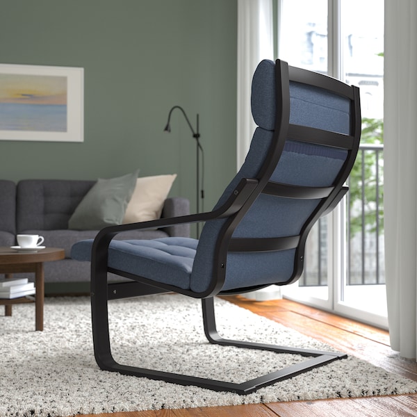 IKEA POÄNG armchair, black-brown/Gunnared blue , IKEA Sale | 84609LITG