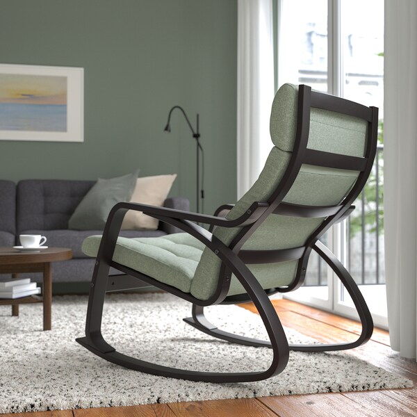 IKEA POÄNG rocking chair, black-brown/Gunnared light green , IKEA Sale | 83276QIRB