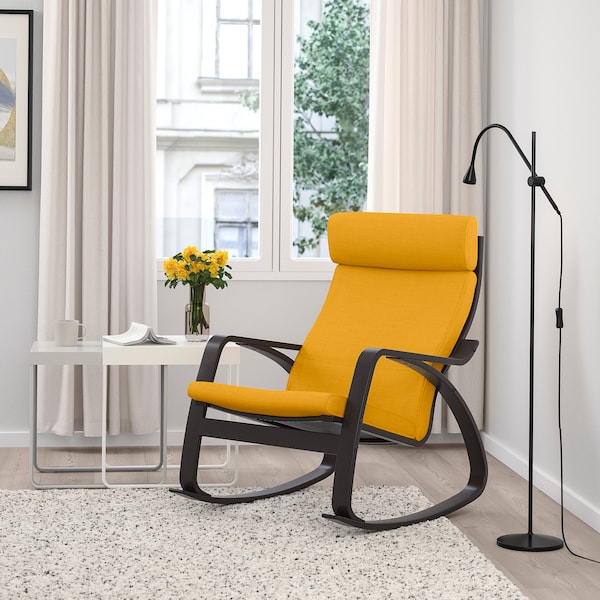 IKEA POÄNG rocking chair, black-brown/Skiftebo yellow , IKEA Sale | 93652UZER