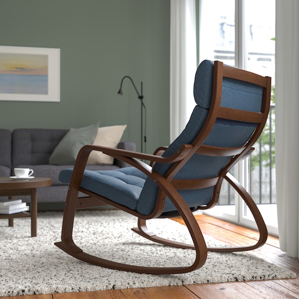 IKEA POÄNG rocking chair, brown/Gunnared blue , IKEA Sale | 54216KMXY