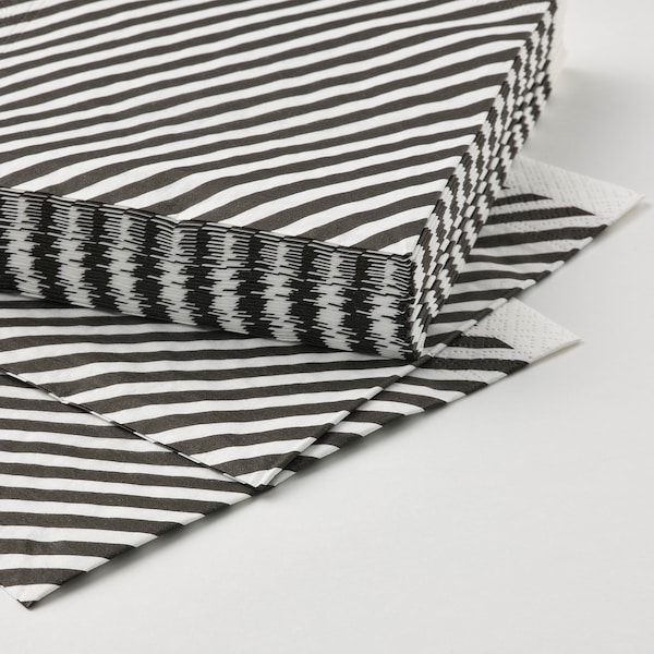 IKEA RÖDKNOT paper napkin, stripe white/black, 13x13 in, 30 pack , IKEA Sale | 14720MAOG