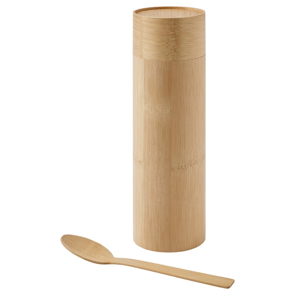 IKEA RÖDMULLE coffee/tea canister, with spoon bamboo veneer, 8 ¾ in , IKEA Sale | 76495IKTG