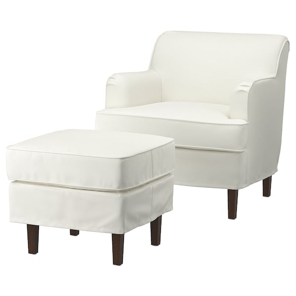 IKEA ROCKSJÖN armchair with ottoman, Blekinge white , IKEA Sale | 80256CJUQ