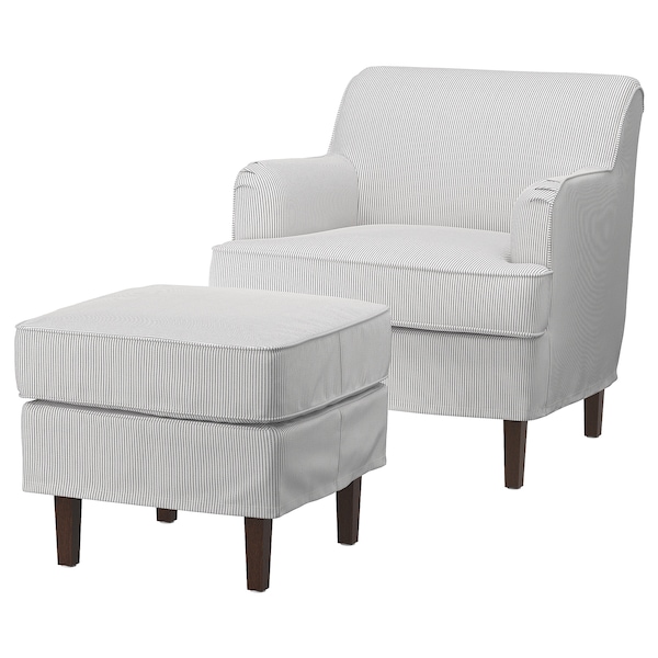 IKEA ROCKSJÖN armchair with ottoman, Klovsta gray/white , IKEA Sale | 85637RCND