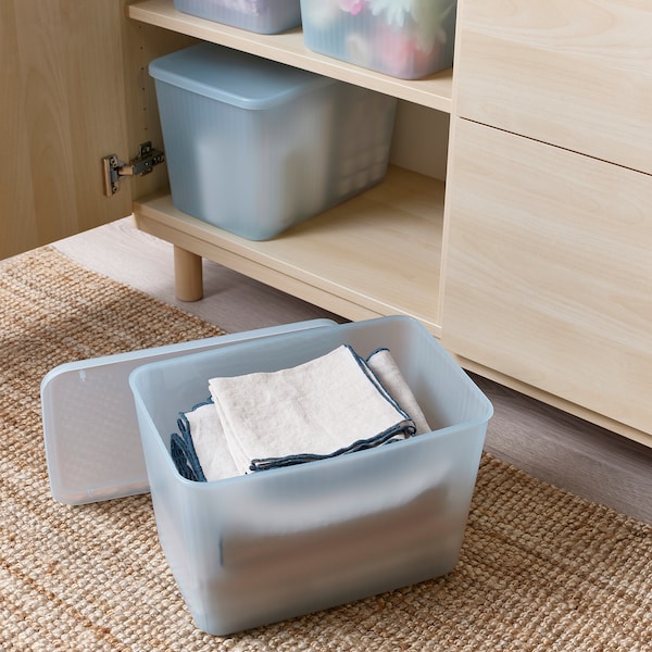 IKEA RYKTA storage box with lid, transparent gray-blue, 9 ½x14 ¼x9 in/4 gallon , IKEA Sale | 74629PEBC