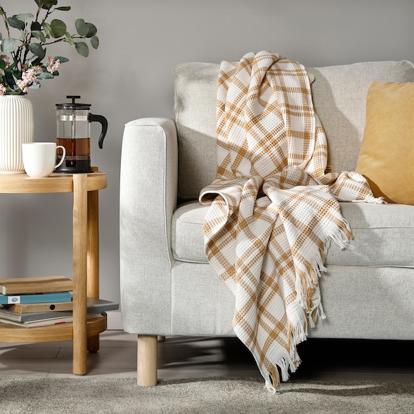 IKEA SIKELVINGE throw, white dark beige/check, 51x67 in , IKEA Sale | 75432FQCS