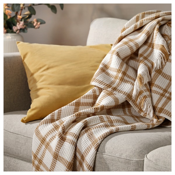 IKEA SIKELVINGE throw, white dark beige/check, 51x67 in , IKEA Sale | 75432FQCS