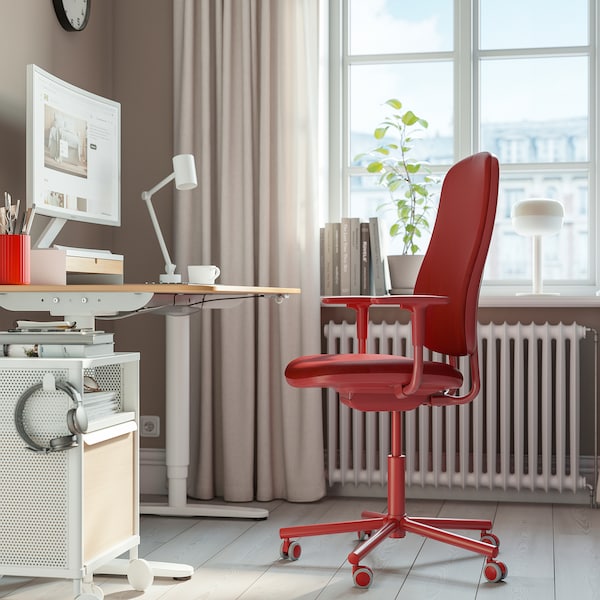 IKEA SMÖRKULL office chair with armrests, Gräsnäs red , IKEA Sale | 60143CBVN