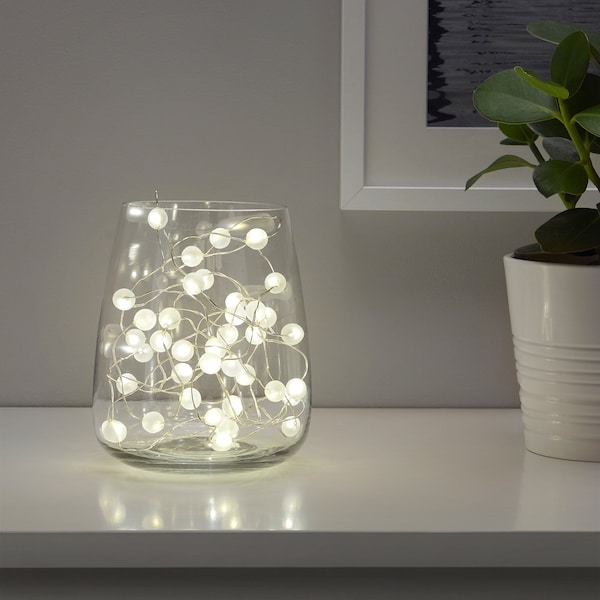 IKEA SNÖYRA LED string light with 40 lights, indoor, battery operated silver color , IKEA Sale | 30821PKWX