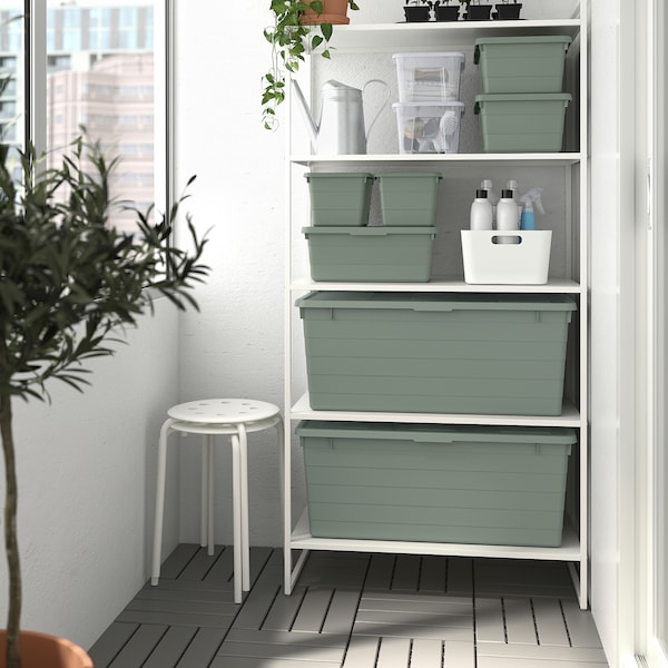 IKEA SOCKERBIT storage box with lid, gray-green, 15x30x11 ¾ in , IKEA Sale | 29673BELQ