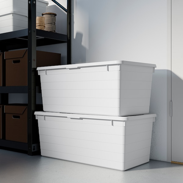 IKEA SOCKERBIT storage box with lid, white, 15x30x11 ¾ in , IKEA Sale | 07182SKZF