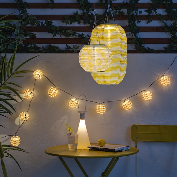 IKEA SOLVINDEN LED string light with 12 lights, outdoor battery operated/yellow waves , IKEA Sale | 65328YGEZ