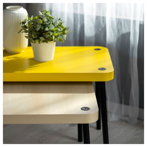 IKEA SONHULT nesting tables, set of 2, yellow/birch effect , IKEA Sale | 04587SHNE