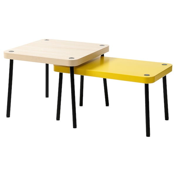 IKEA SONHULT nesting tables, set of 2, yellow/birch effect , IKEA Sale | 04587SHNE