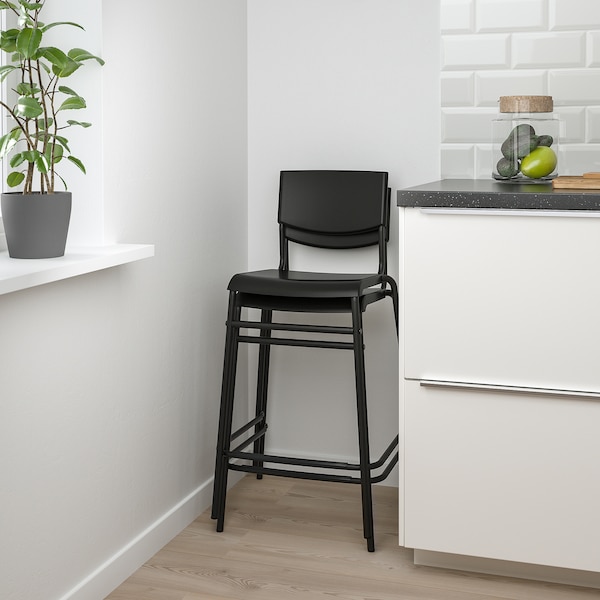 IKEA STIG bar stool with backrest, black/black, 24 3/4 in , IKEA Sale | 95167CXKH