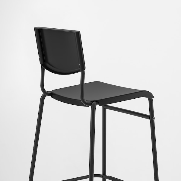 IKEA STIG bar stool with backrest, black/black, 24 3/4 in , IKEA Sale | 95167CXKH