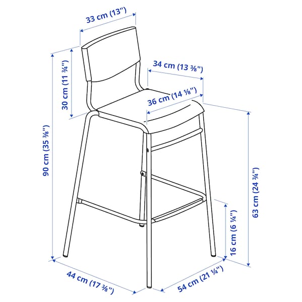 IKEA STIG bar stool with backrest, black/black, 24 3/4 in , IKEA Sale | 95167CXKH