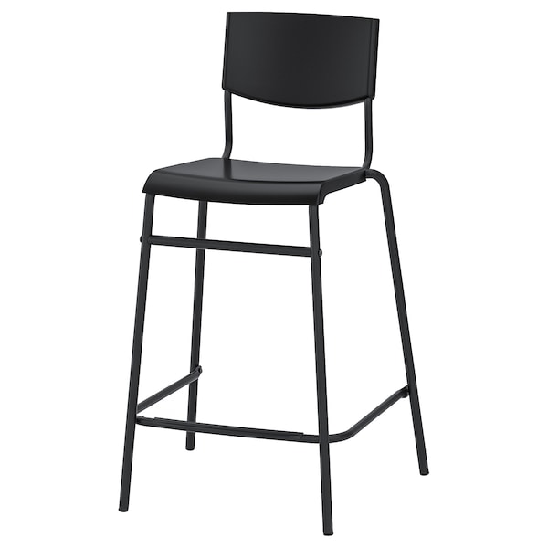 IKEA STIG bar stool with backrest, black/black, 24 3/4 in , IKEA Sale | 95167CXKH