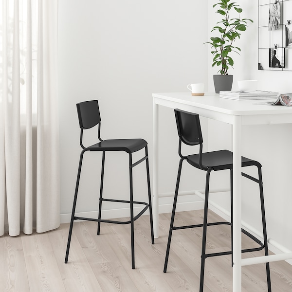 IKEA STIG bar stool with backrest, black/black, 29 1/8 in , IKEA Sale | 39140RBOM