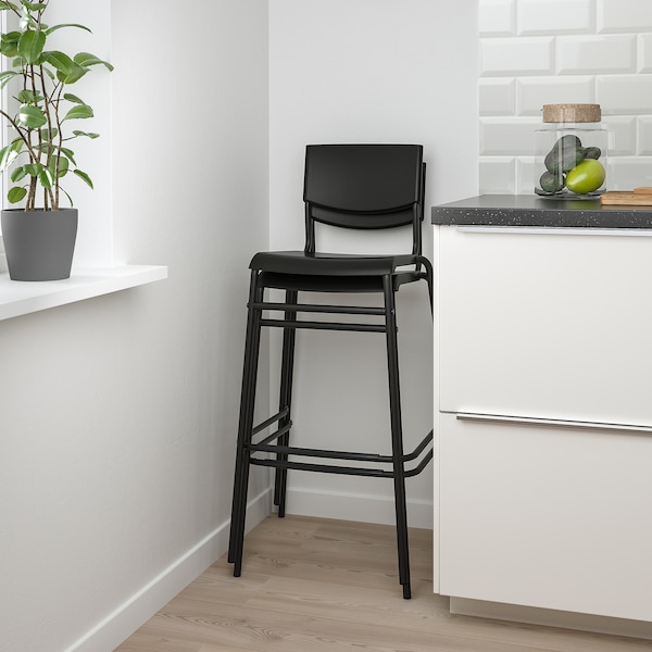 IKEA STIG bar stool with backrest, black/black, 29 1/8 in , IKEA Sale | 39140RBOM