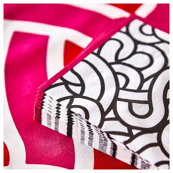 IKEA SÖTRÖNN paper napkin, patterned white/black pink, 13x13 in, 30 pack , IKEA Sale | 14952ULVS