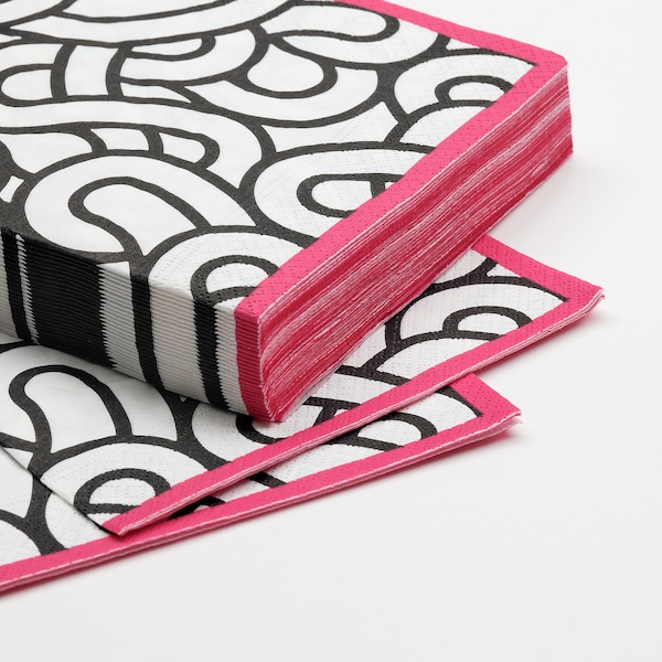 IKEA SÖTRÖNN paper napkin, patterned white/black pink, 13x13 in, 30 pack , IKEA Sale | 14952ULVS