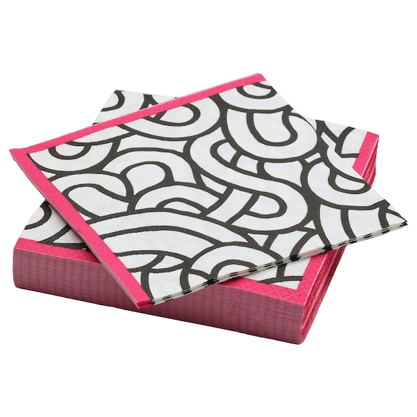 IKEA SÖTRÖNN paper napkin, patterned white/black pink, 13x13 in, 30 pack , IKEA Sale | 14952ULVS