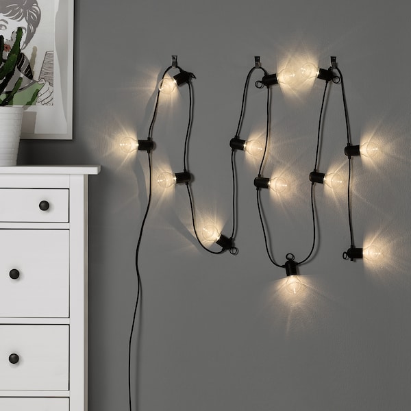 IKEA SVARTRÅ LED string light with 12 lights, black/outdoor , IKEA Sale | 31572JNWE