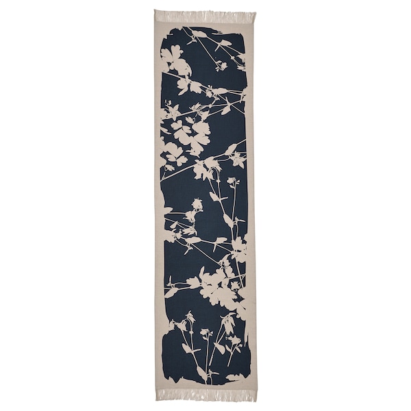 IKEA SVARTVIDE table runner, patterned natural/black-blue, 16x63 in , IKEA Sale | 83146IVGQ