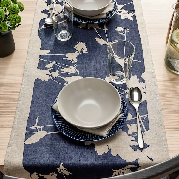 IKEA SVARTVIDE table runner, patterned natural/black-blue, 16x63 in , IKEA Sale | 83146IVGQ