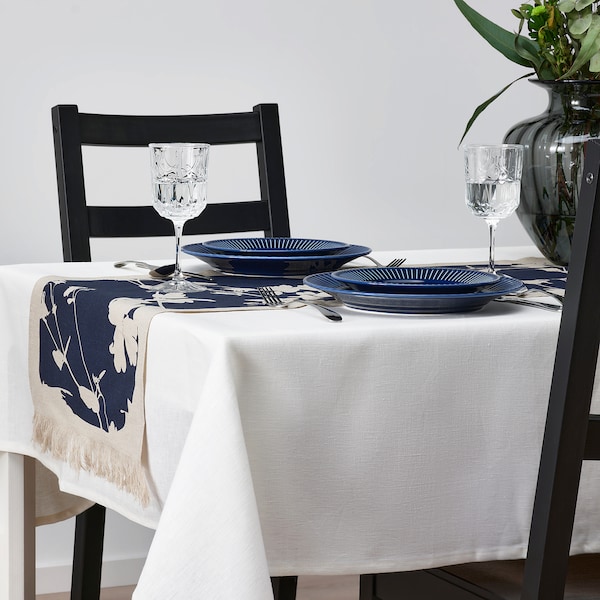 IKEA SVARTVIDE table runner, patterned natural/black-blue, 16x63 in , IKEA Sale | 83146IVGQ