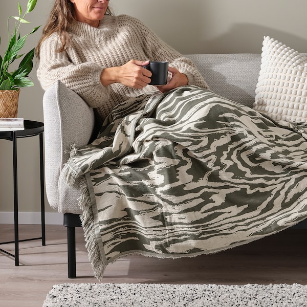 IKEA TANDMOTT throw, gray-green/off-white, 51x67 in , IKEA Sale | 95740COYE