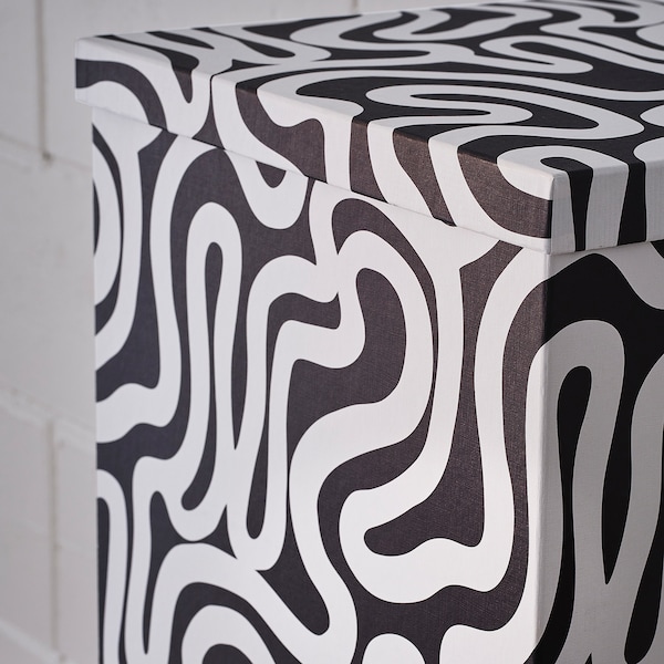 IKEA TJENA storage box with lid, patterned/black white, 12 ½x13 ¾x12 ½ in , IKEA Sale | 98563JRUQ