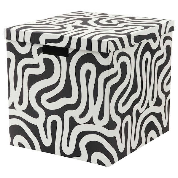 IKEA TJENA storage box with lid, patterned/black white, 12 ½x13 ¾x12 ½ in , IKEA Sale | 98563JRUQ