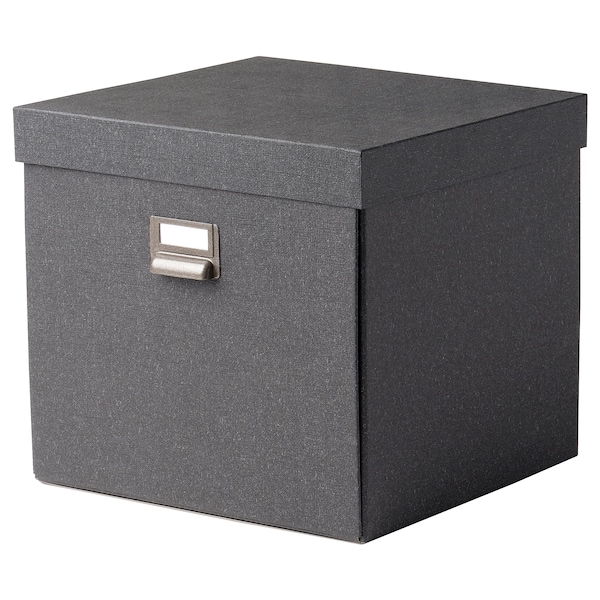 IKEA TJOG storage box with lid, dark gray, 12 ½x12 ¼x11 ¾ in , IKEA Sale | 92865CERY