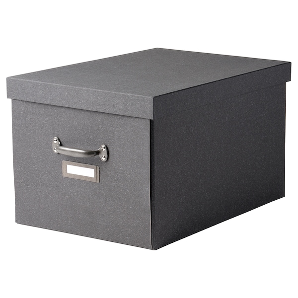 IKEA TJOG storage box with lid, dark gray, 13 ¾x22x11 ¾ in , IKEA Sale | 68074QKSZ