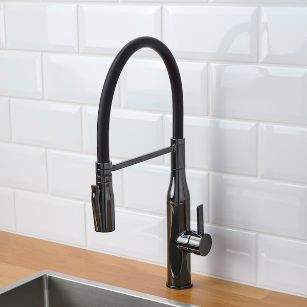 IKEA TOLLSJÖN kitchen faucet with handspray, black polished metal , IKEA Sale | 72058XWDP