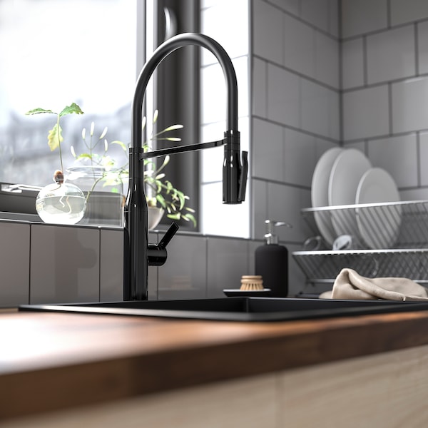 IKEA TOLLSJÖN kitchen faucet with handspray, black polished metal , IKEA Sale | 72058XWDP