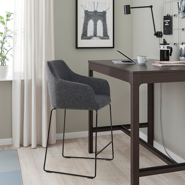 IKEA TOSSBERG bar stool with backrest, metal black/Gunnared dark gray , IKEA Sale | 50182XUDH